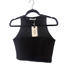REORIA Black Racerback Crop Tank Top Womens Size Medium Athletic Shirt Longline